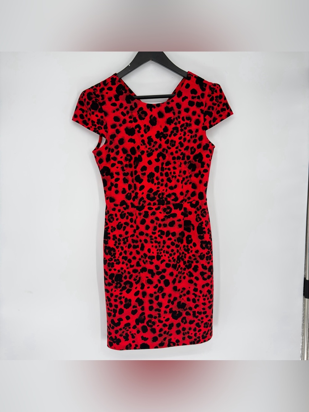 Betsey Johnson Red Leopard Print Sheath Dress 4 Womens